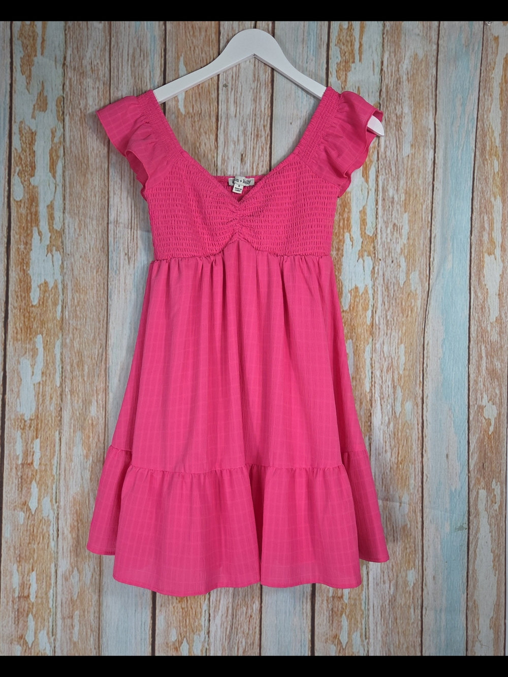 Allison & Kelly Hot Pink Smocked Empire Waist Babydoll Tiered Mini Dress. Size S